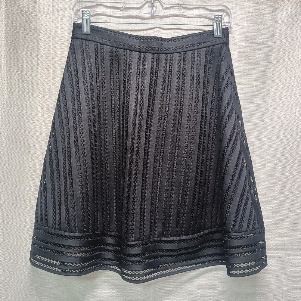 J.‎ Crew Black Striped Lace Eyelet Pencil Skirt Womens 2 Knee Length Size C6005